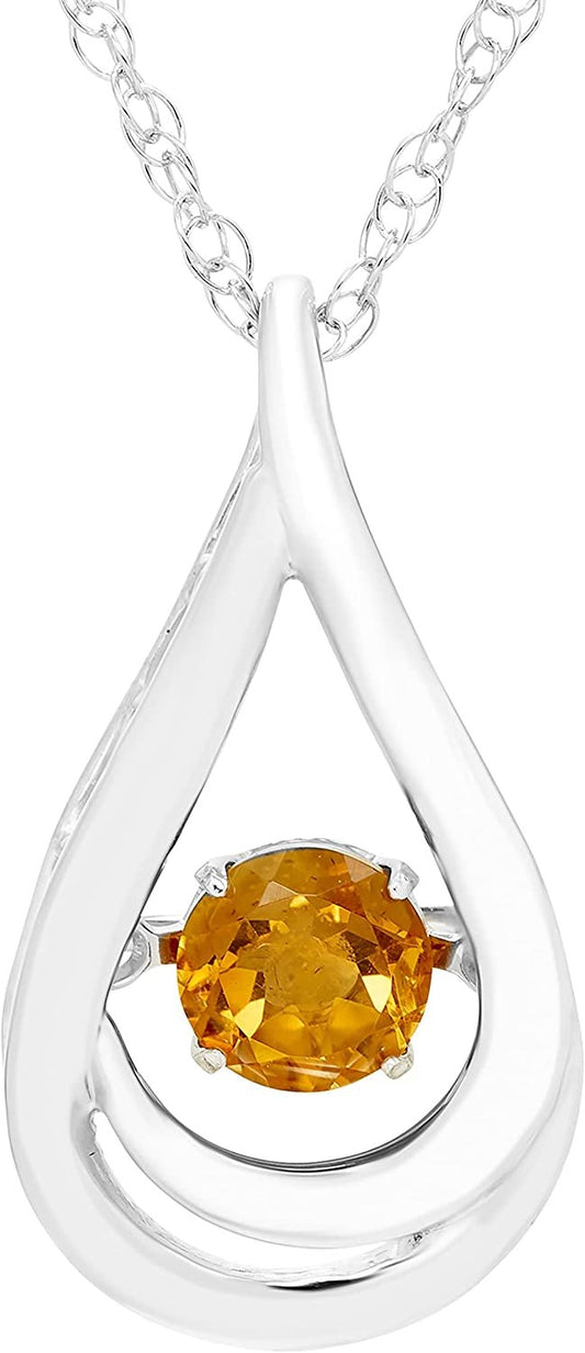 Genuine 4.5mm Citrine Dancing Gemstone Teardrop Pendant in Sterling Silver
