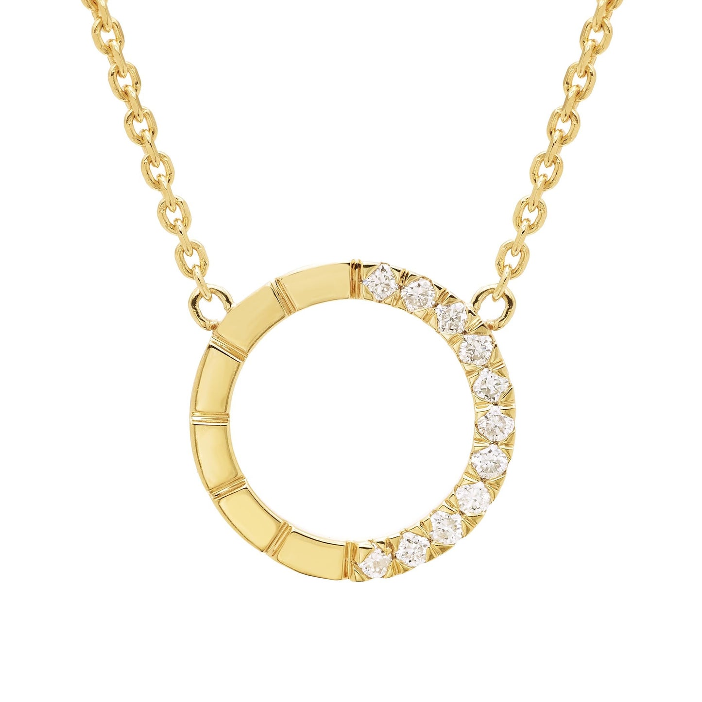 1/8cttw Diamond Circle Pendant in 14K Yellow Gold plated Sterling Silver with Chain