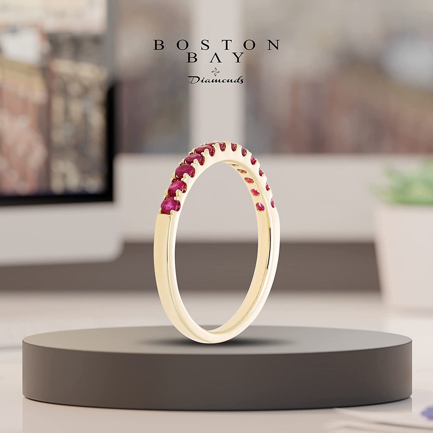 10K Yellow Gold Genuine Ruby Birthstone Stacking Ring