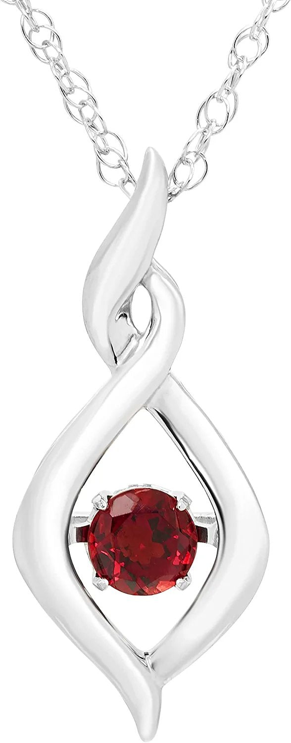 Created Ruby Dancing Gemstone Infinity Pendant in Sterling Silver