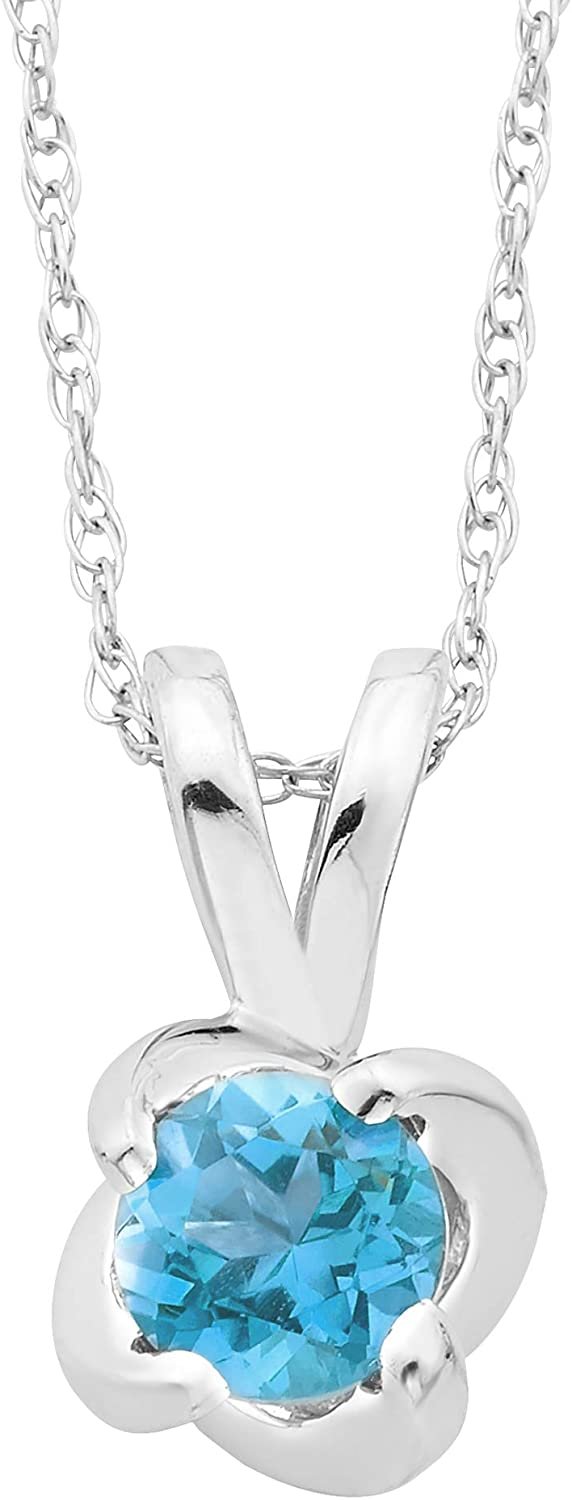 Sterling Silver Genuine Blue Topaz 4-Prong Twist Solitaire Pendant with Chain