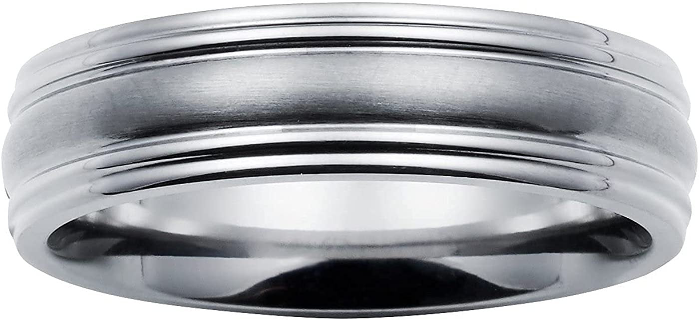 Titanium 6mm Comfort Fit Fashion or Wedding Band Ring with Framed Channel Accent