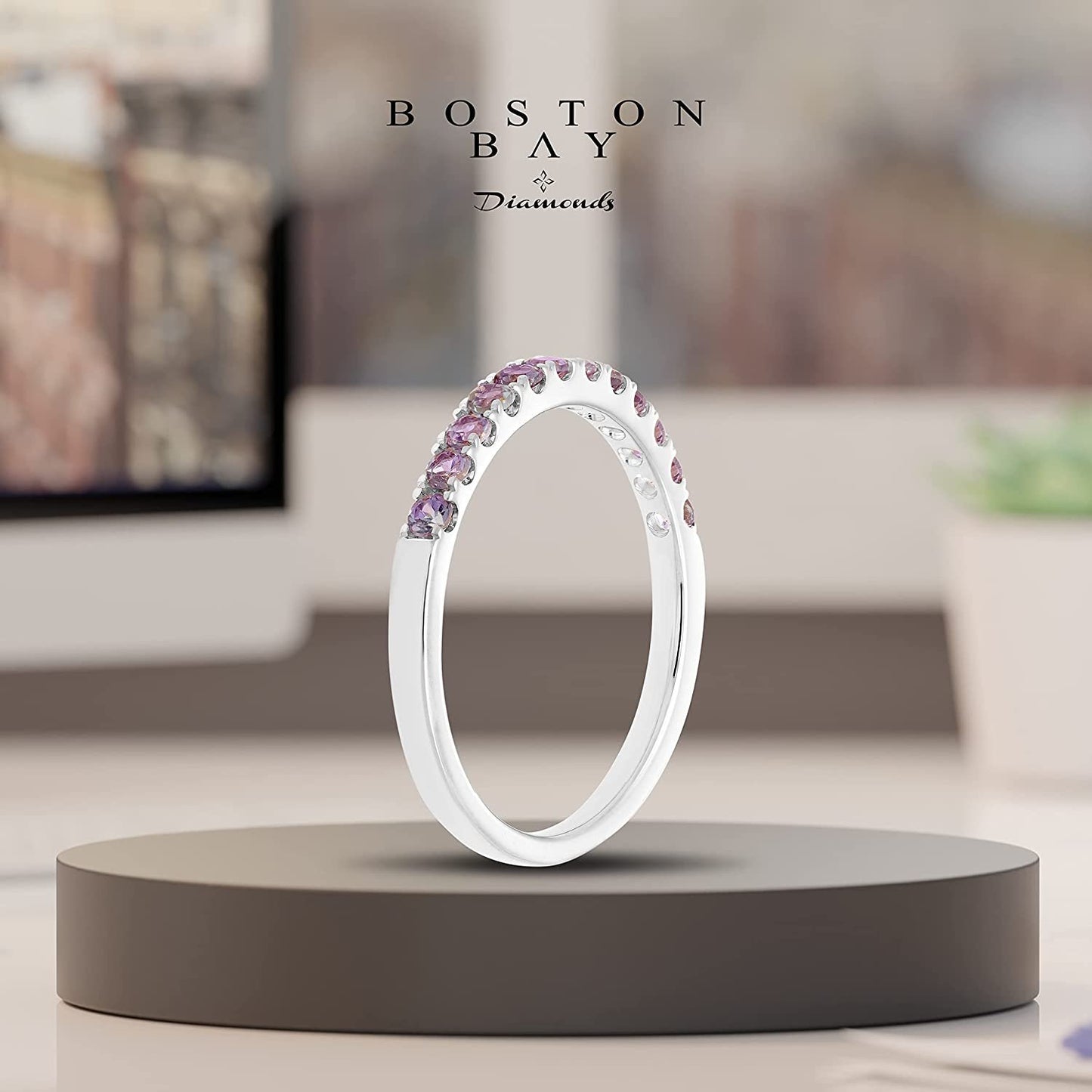 10K White Gold Lab-Grown Alexandrite Birthstone Stacking Ring