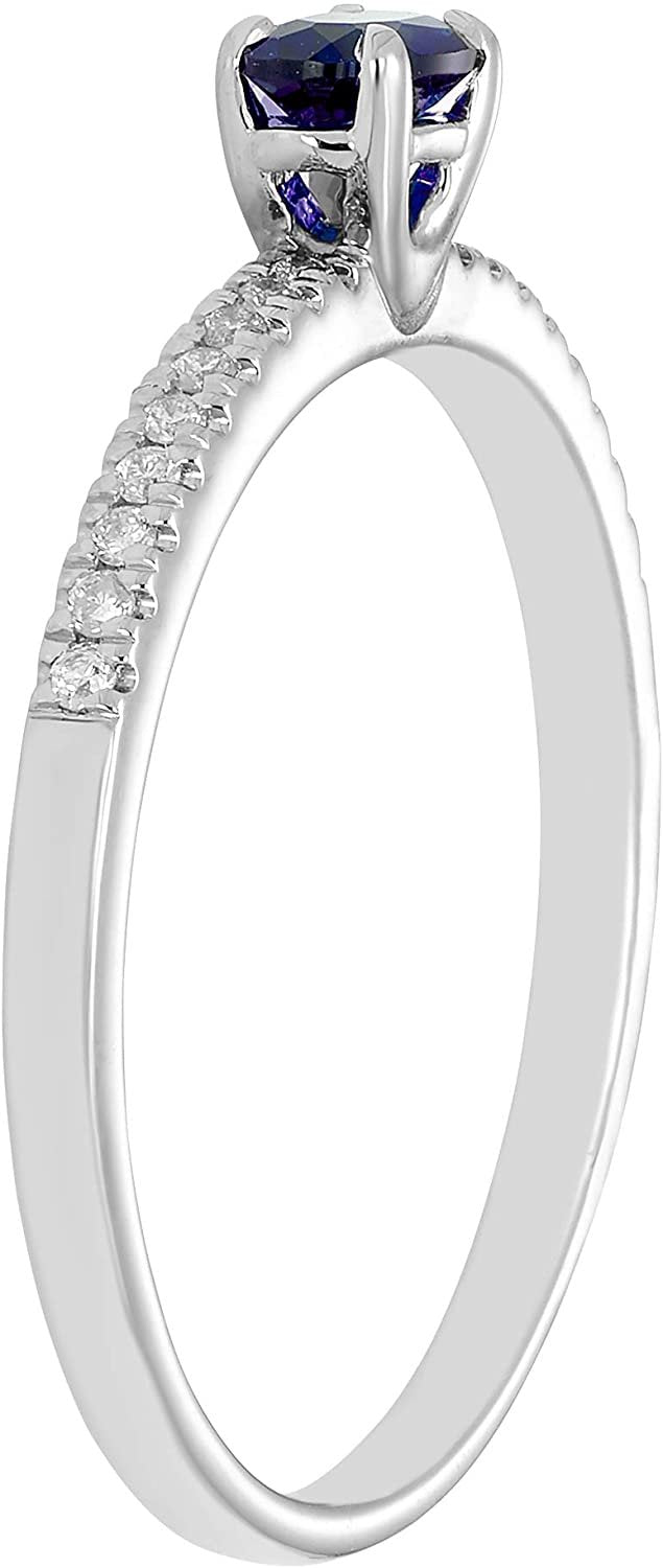 10K White Gold Lab-Grown Oval Blue Sapphire & 1/10cttw Genuine Diamond Statement Ring