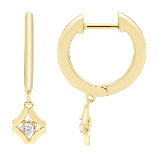 Diamond Drop Earrings in 14K Yellow Gold Plated Sterling Silver