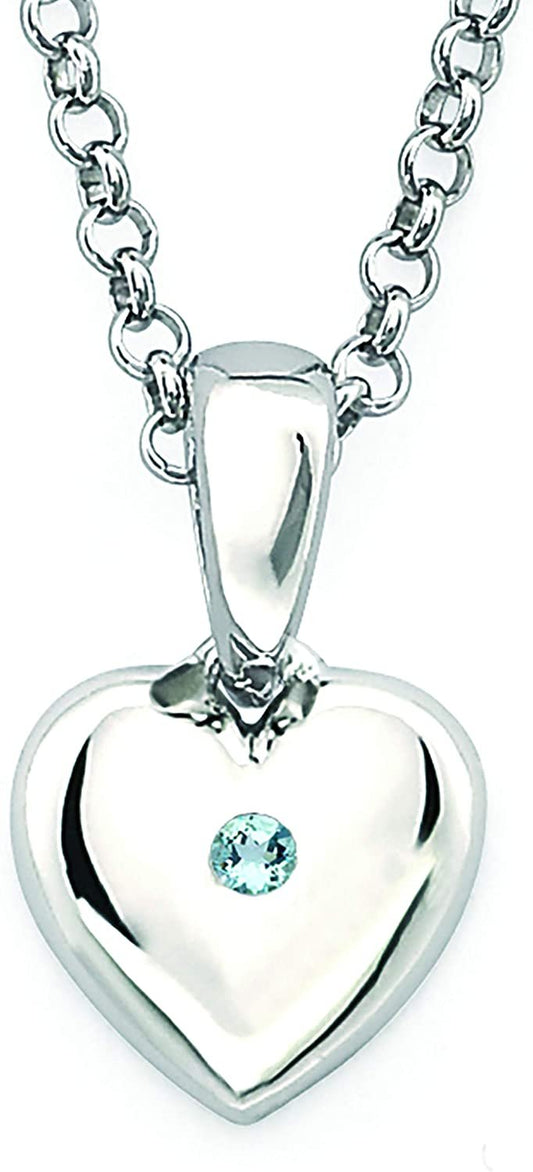 Simulated Aquamarine Birthstone Children's Heart Pendant in Sterling Silver