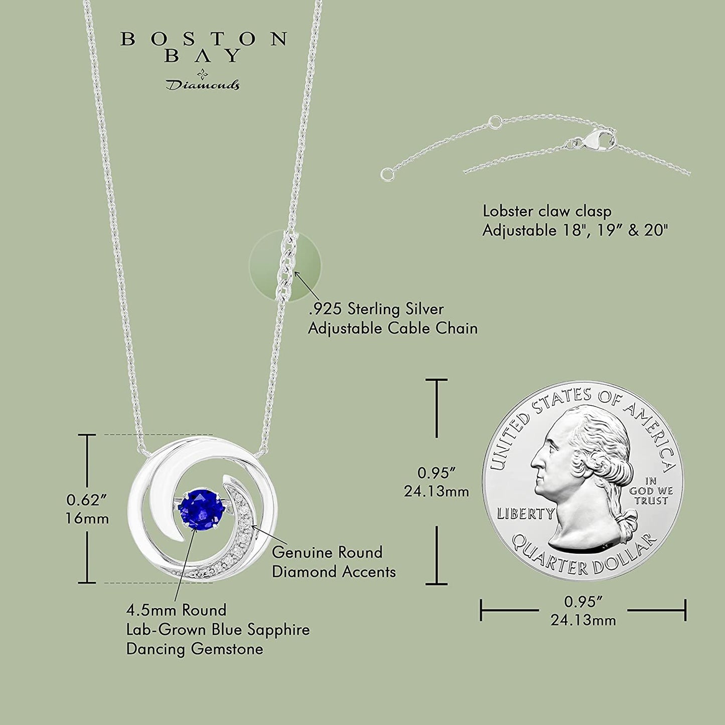 Lab-Grown 4.5mm Blue Sapphire Sterling Silver Dancing Gemstone & Genuine Diamond Circle 20" Necklace