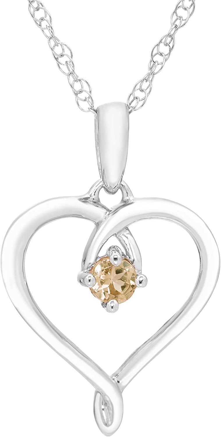 Sterling Silver Genuine Citrine Heart Pendant with Chain