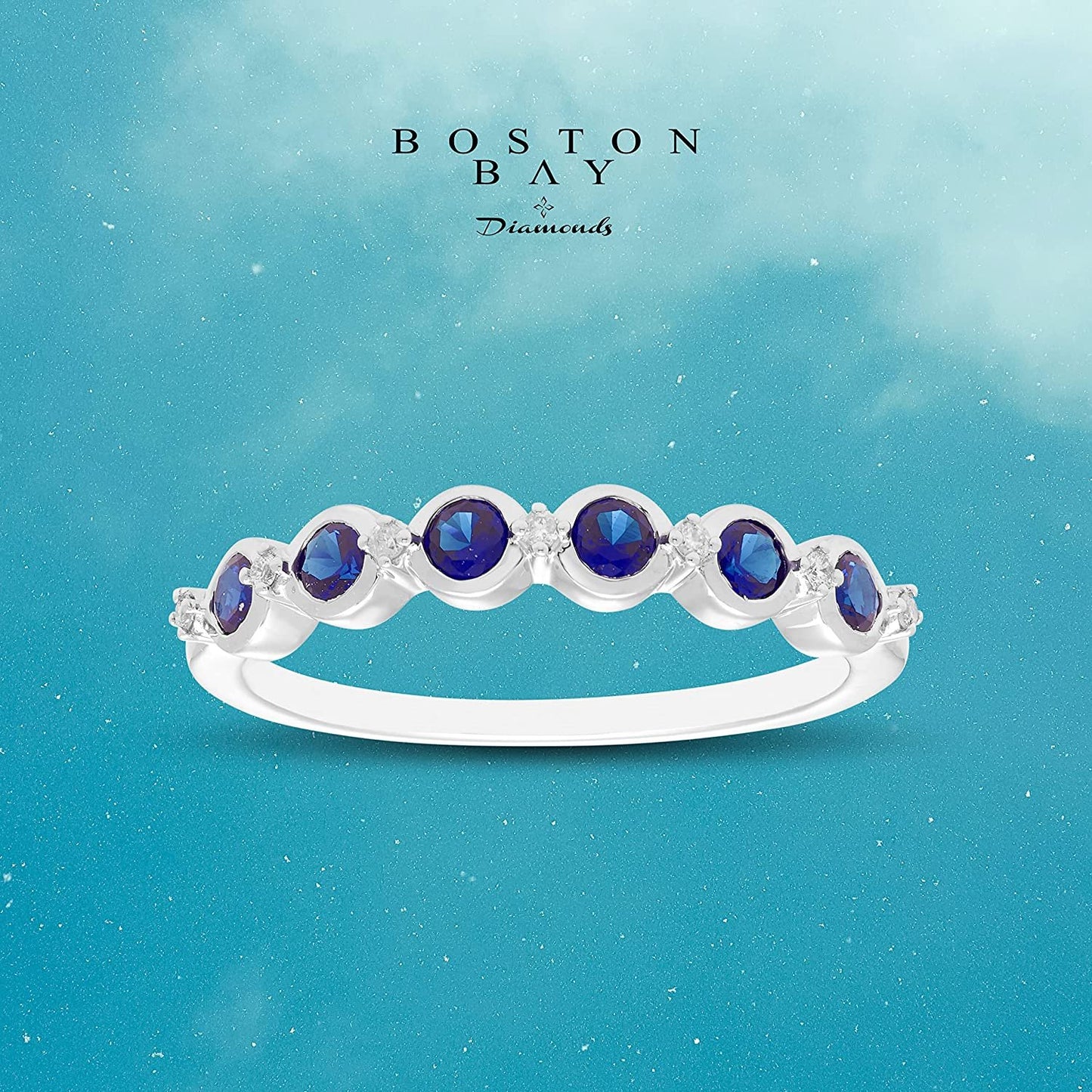 Sterling Silver Lab-Grown Blue Sapphire & Genuine Diamond Stacking Ring