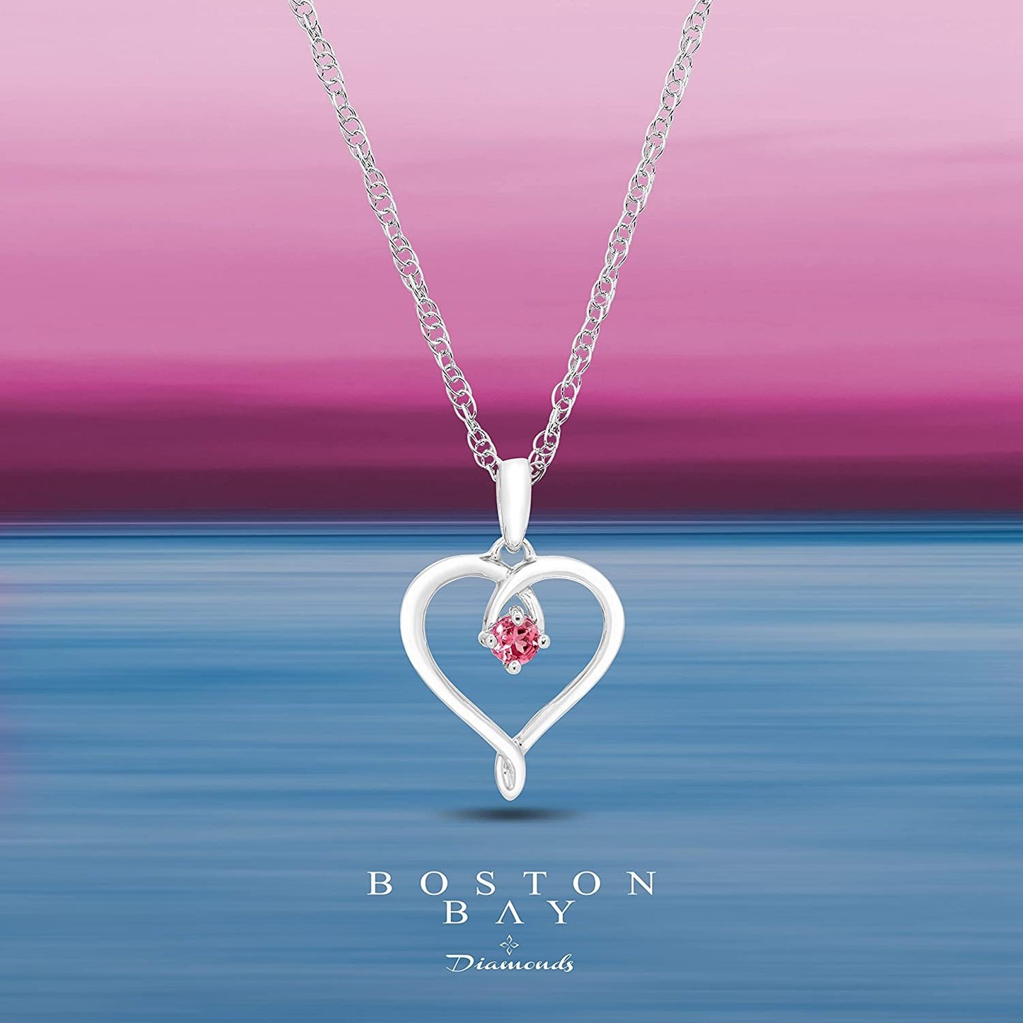 Sterling Silver Genuine Pink Tourmaline Heart Pendant with Chain