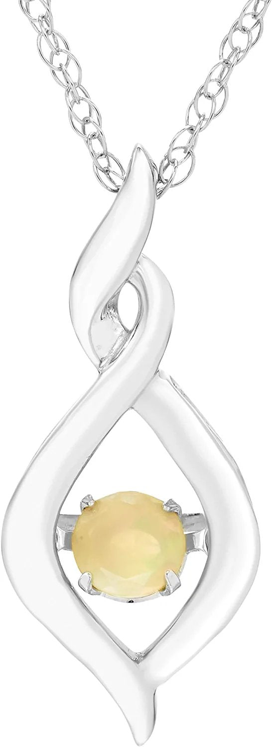 Genuine Opal Dancing Gemstone Infinity Pendant in Sterling Silver