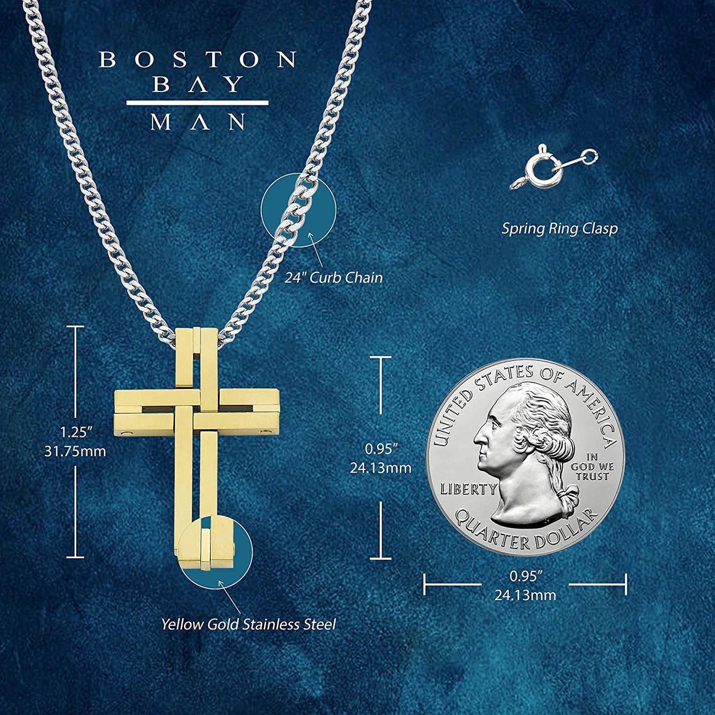 Woven Cross Pendant in IP Yellow Stainless Steel with 24" Curb Chain