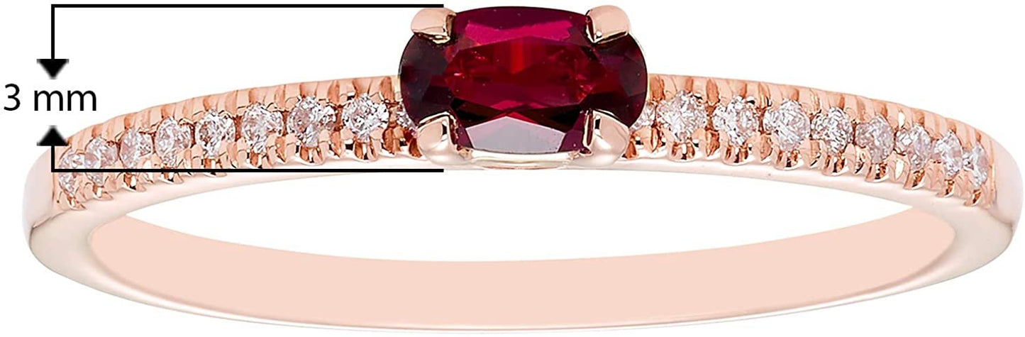 10K Rose Gold Lab-Grown Oval Ruby & 1/10cttw Genuine Diamond Statement Ring