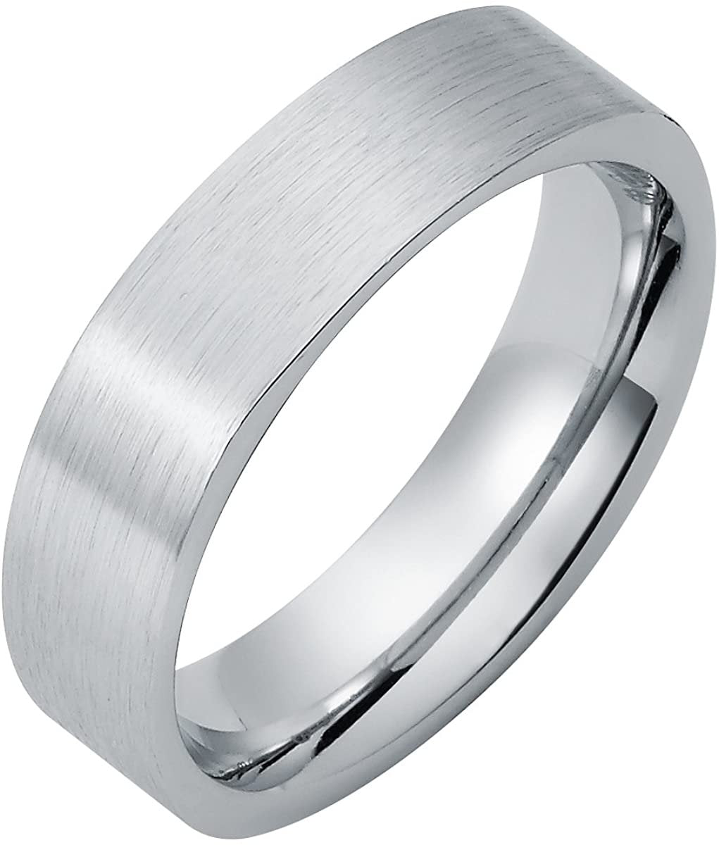 Cobalt Chrome 7mm Brushed Matte Finish & Flat Profile Comfort Fit Fashion or Wedding Band Ring