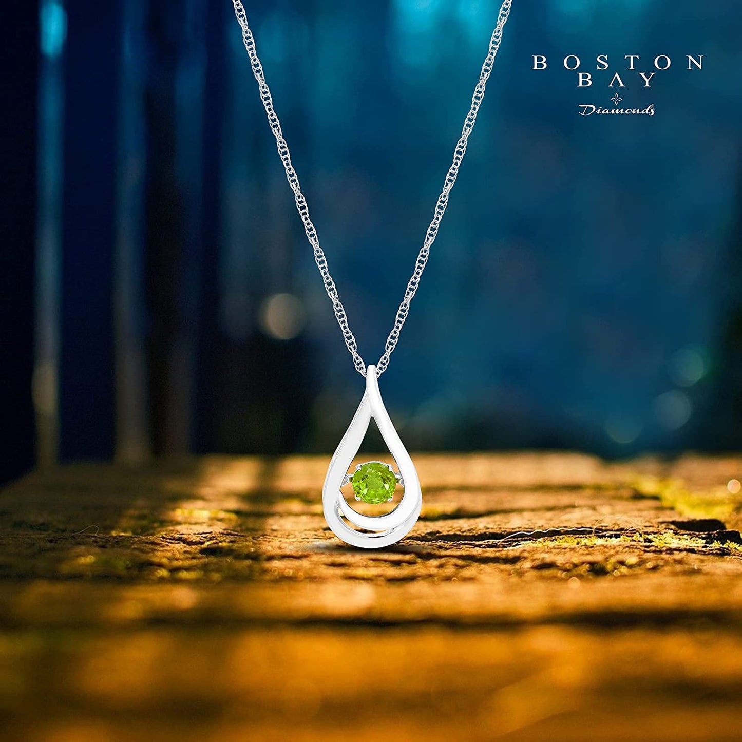 Genuine 4.5mm Peridot Dancing Gemstone Teardrop Pendant in Sterling Silver