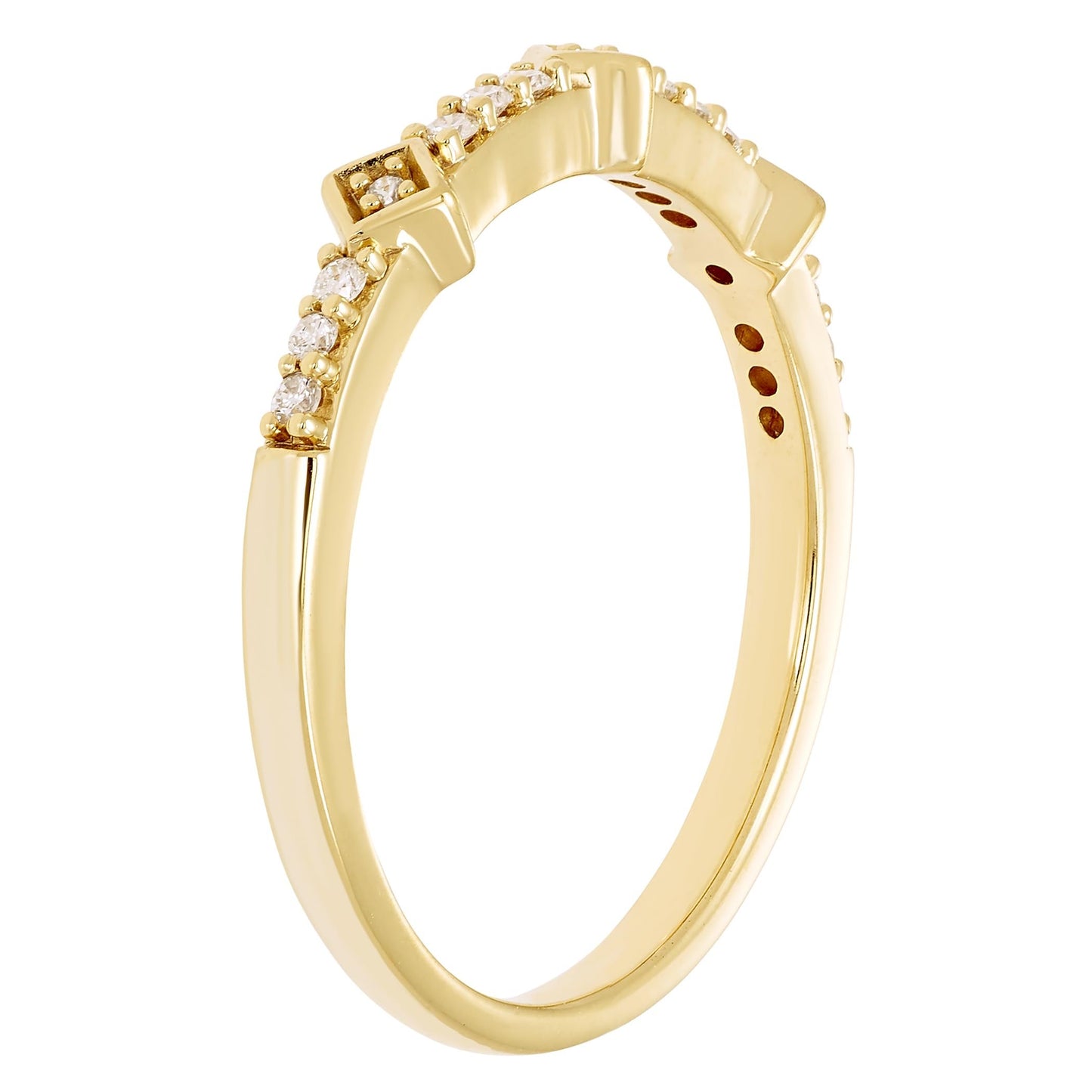 1/10cttw Diamond Station Stacking Ring in 14K Yellow Gold Plated Silver