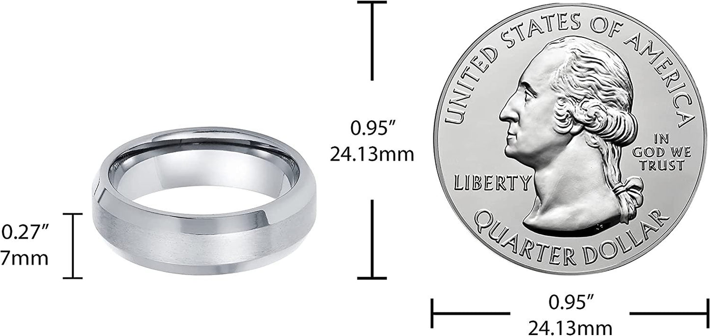 Brushed Finish Center & High-Polish Beveled Edges Titanium 7mm Fashion or Wedding Band Ring
