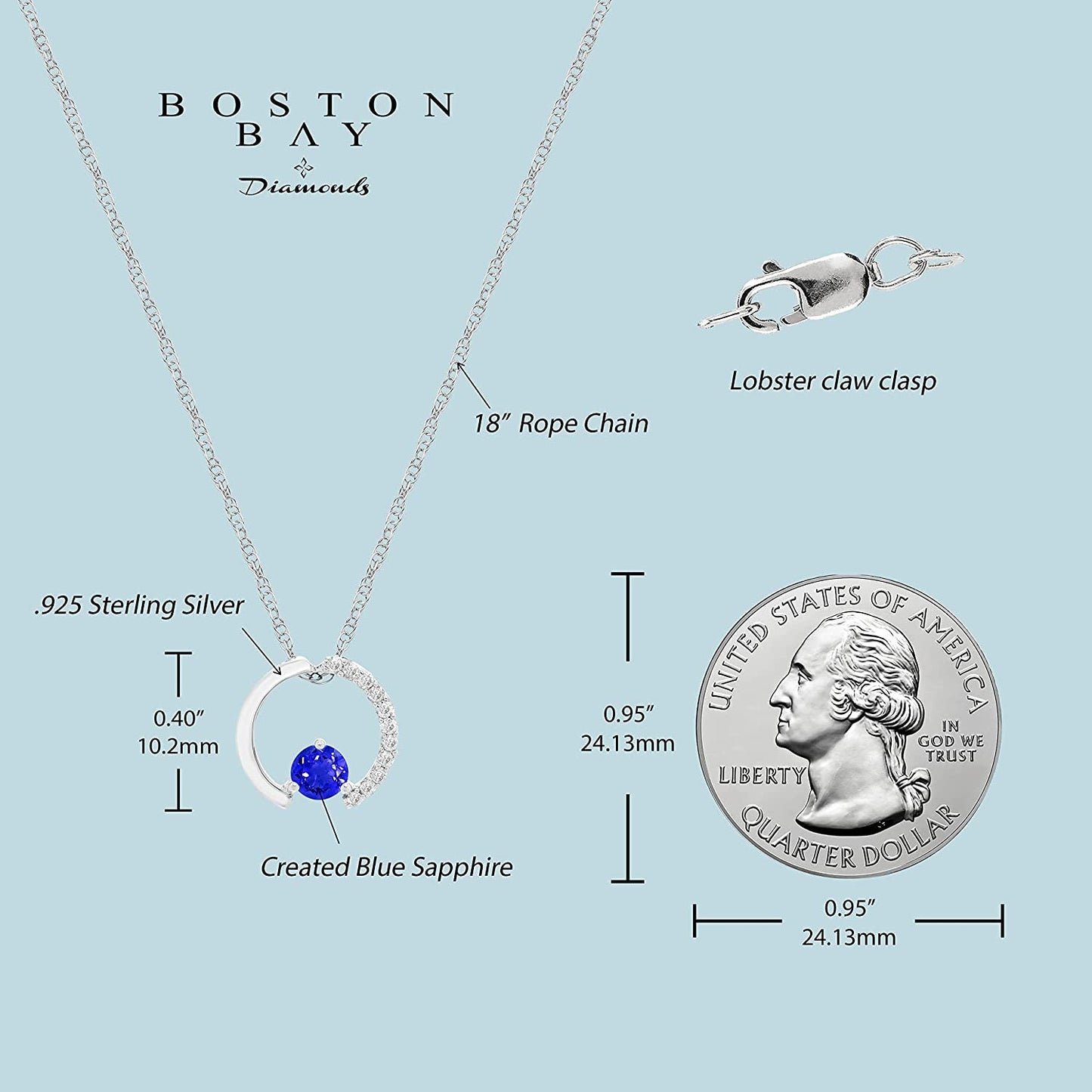 Sterling Silver Lab-Grown Blue Sapphire & Genuine Diamond Circle Pendant with chain
