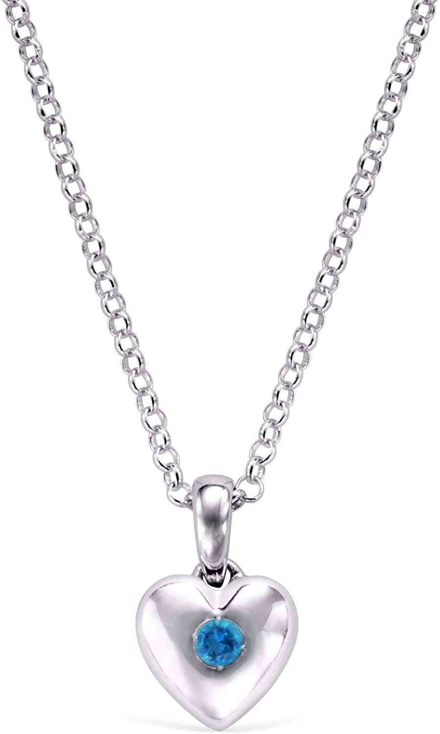 Simulated Blue Topaz Birthstone Children's Heart Pendant in Sterling Silver