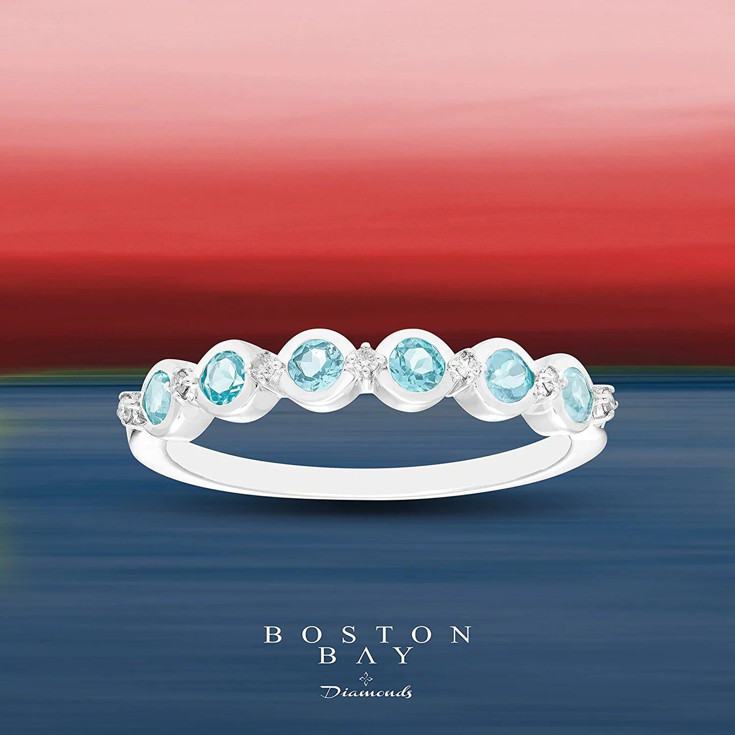 Sterling Silver Genuine Blue Topaz & Diamond Stacking Ring