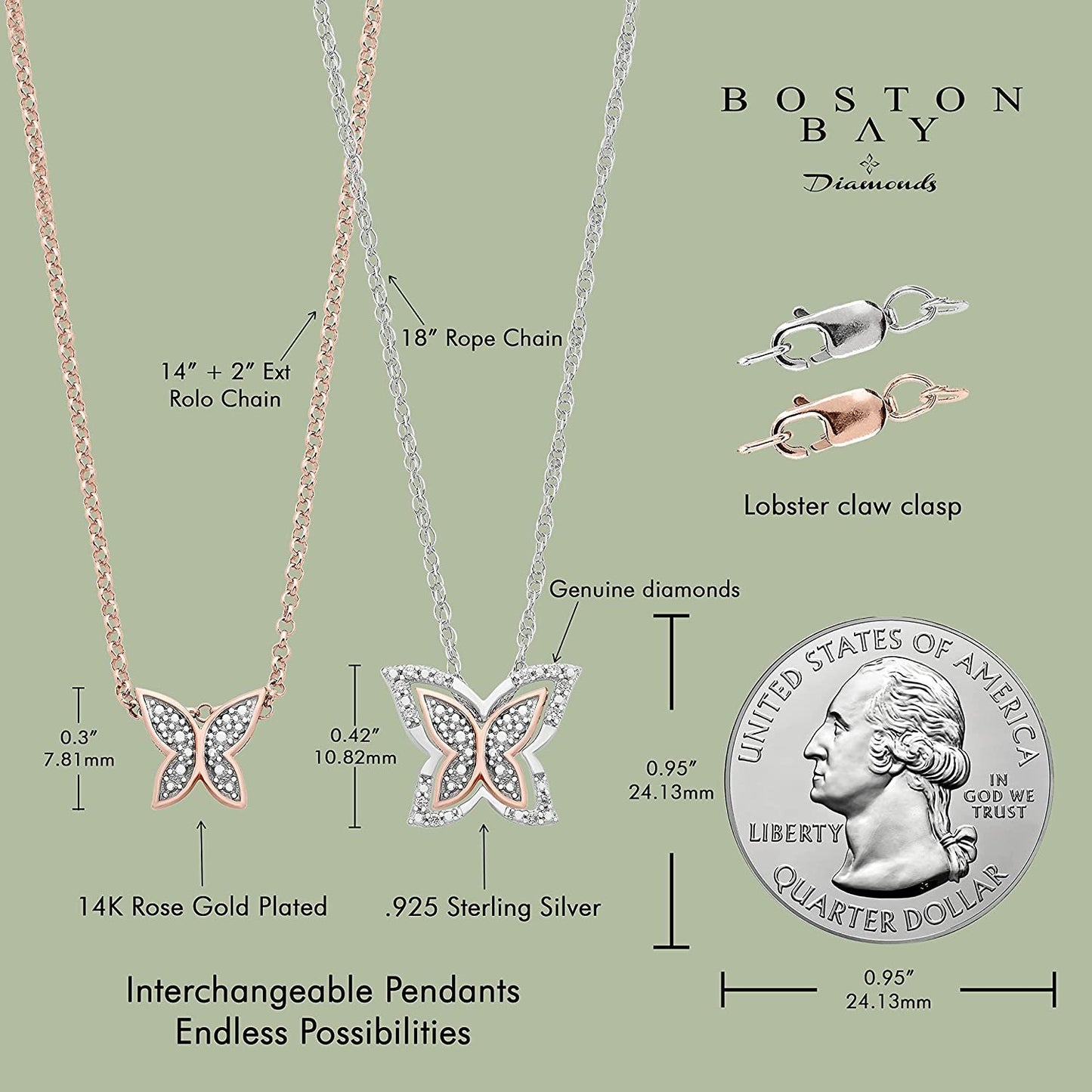 Diamond Mother & Daughter Butterfly Pendant in 14K Rose Gold Sterling Silver