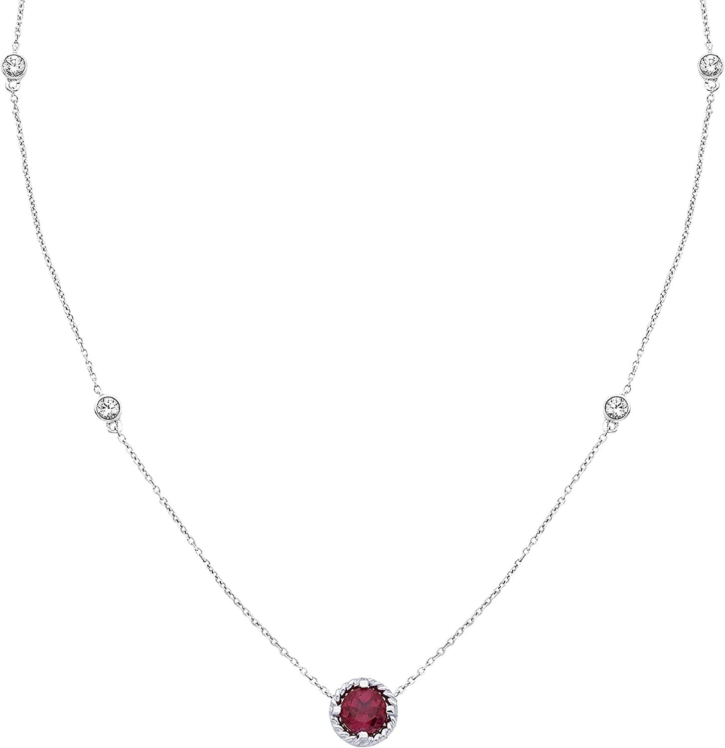 Sterling Silver Lab-Grown Ruby & White Sapphire Necklace, 20" cable chain