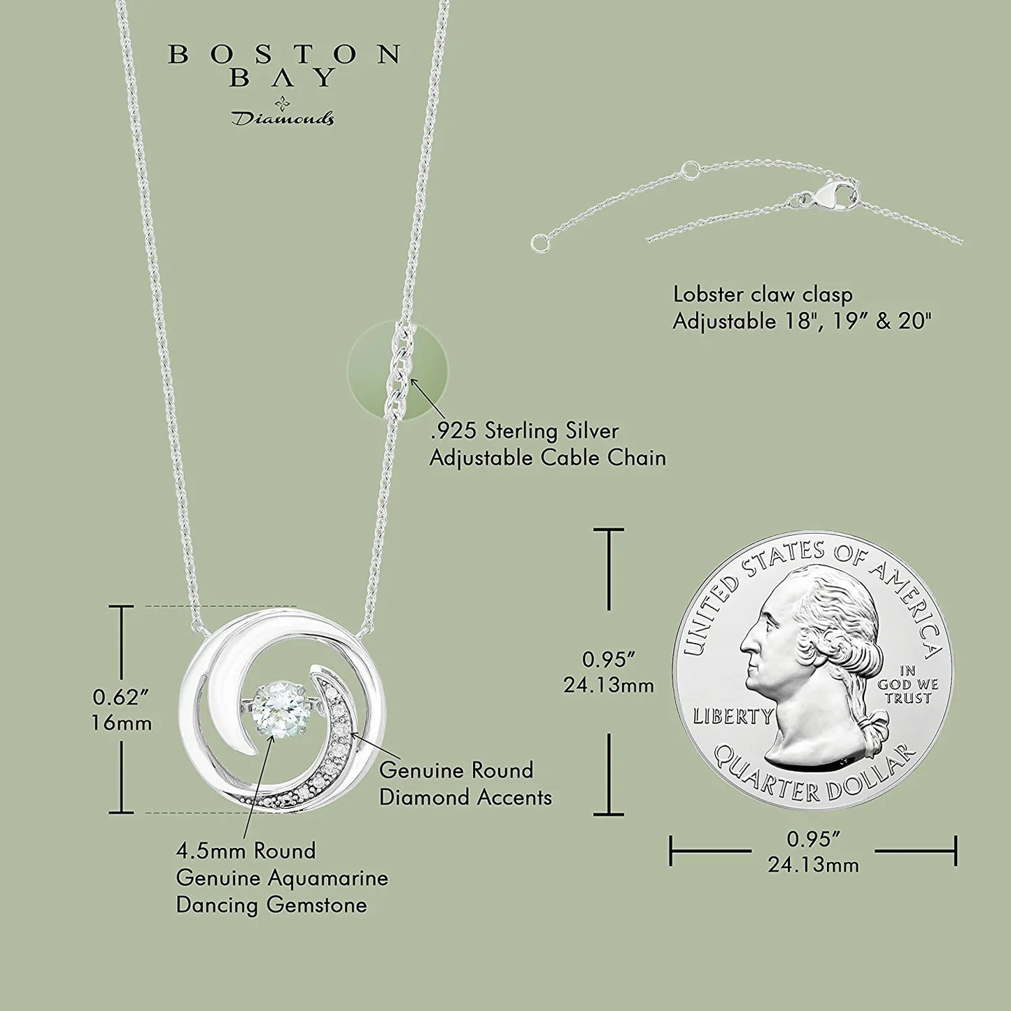 Genuine 4.5mm Aquamarine Sterling Silver Dancing Gemstone & Genuine Diamond Circle 20" Necklace