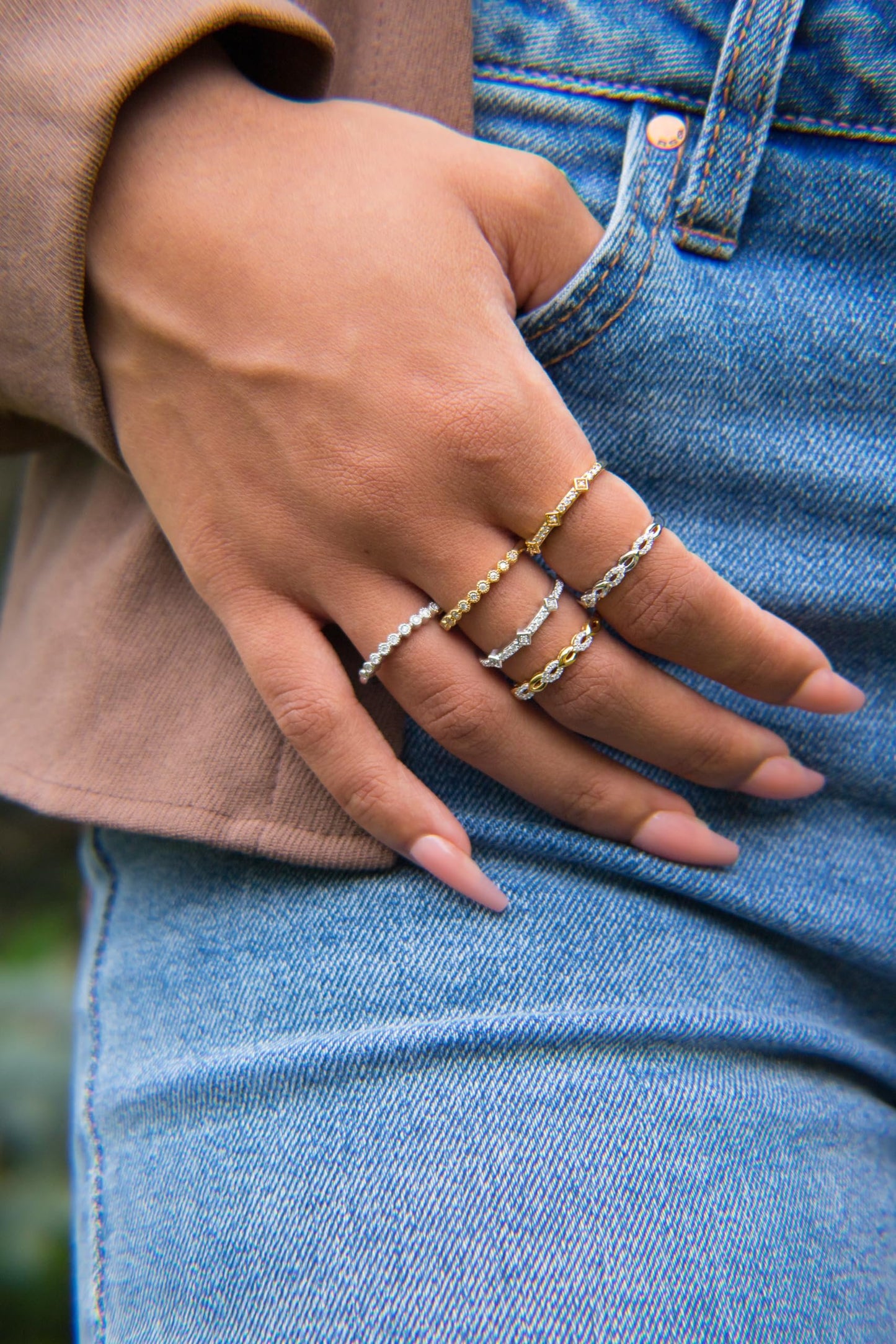 1/10cttw Diamond Stacking Ring in 14K Yellow Gold Plated Silver