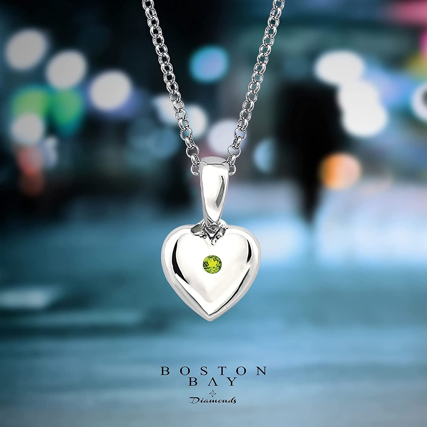 Simulated Peridot Birthstone Children's Heart Pendant in Sterling Silver