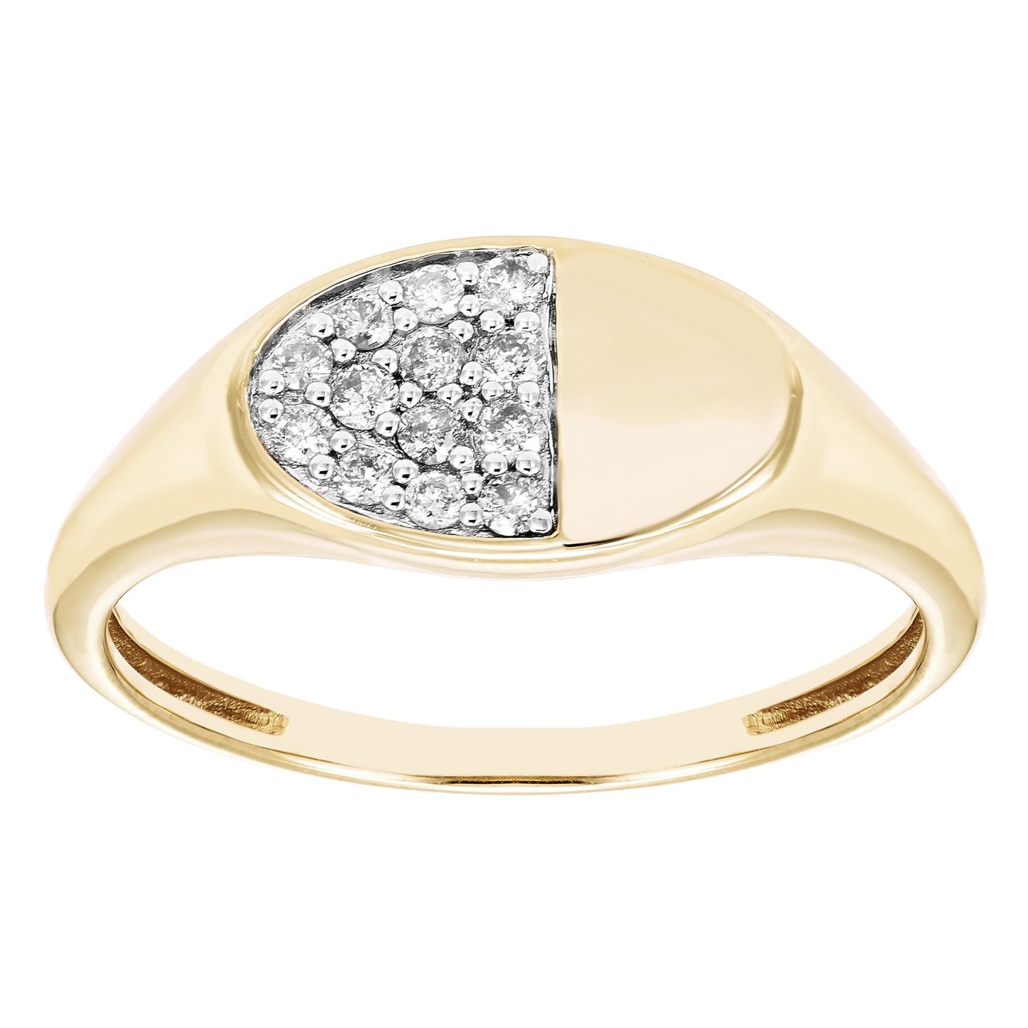 1/6cttw Diamond Oval Signet Ring in 14K Yellow Gold Plated Sterling Silver