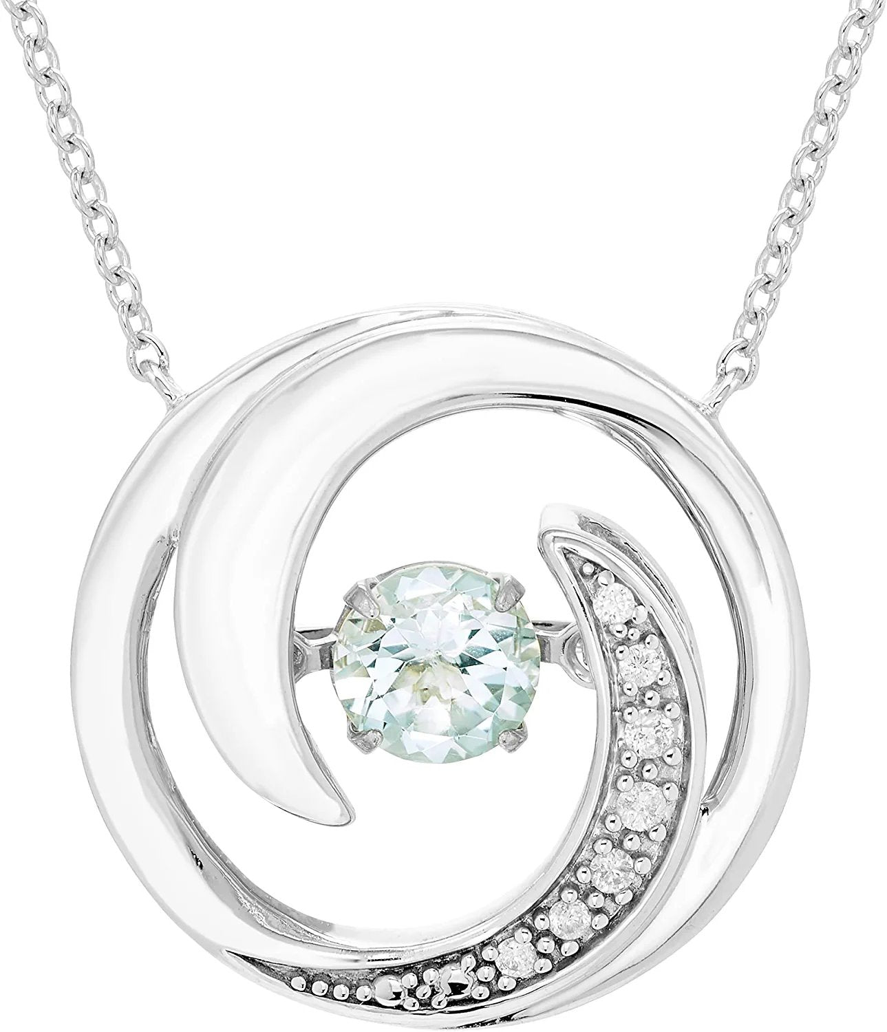 Genuine 4.5mm Aquamarine Sterling Silver Dancing Gemstone & Genuine Diamond Circle 20" Necklace