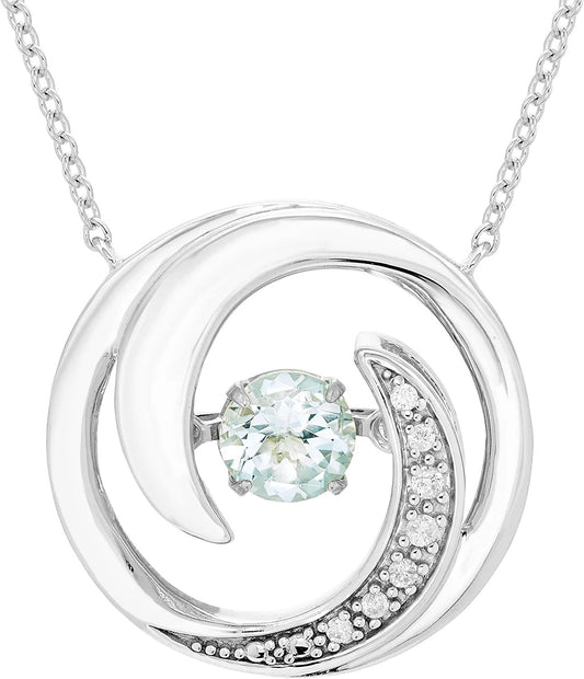 Genuine 4.5mm Aquamarine Sterling Silver Dancing Gemstone & Genuine Diamond Circle 20" Necklace
