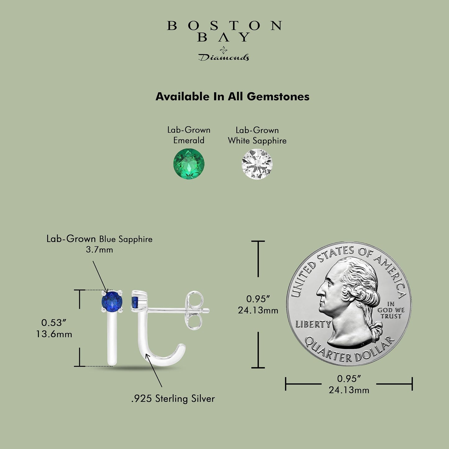 Lab-Grown Sapphire Half Hoop Earring in .925 Sterling Silver