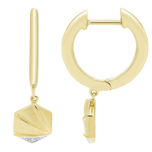 Diamond Hexagon Drop Earrings in 14K Yellow Gold Plated Sterling Silver