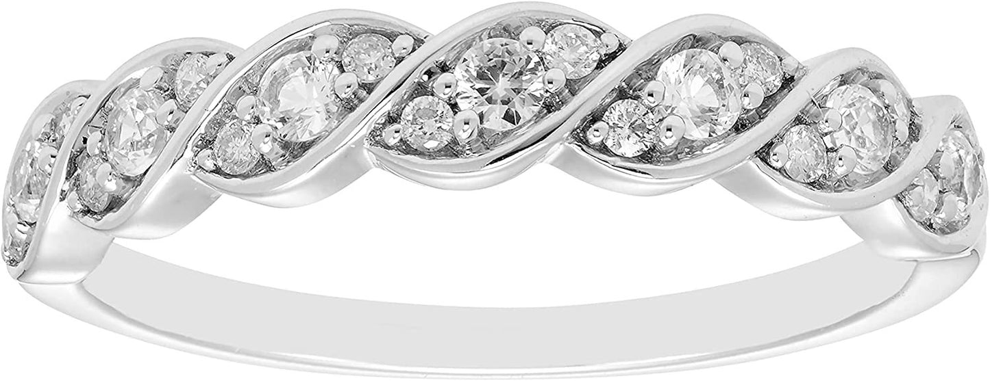 Sterling Silver Lab-Grown White Sapphire & 1/10cttw Genuine Diamond Stacking Ring