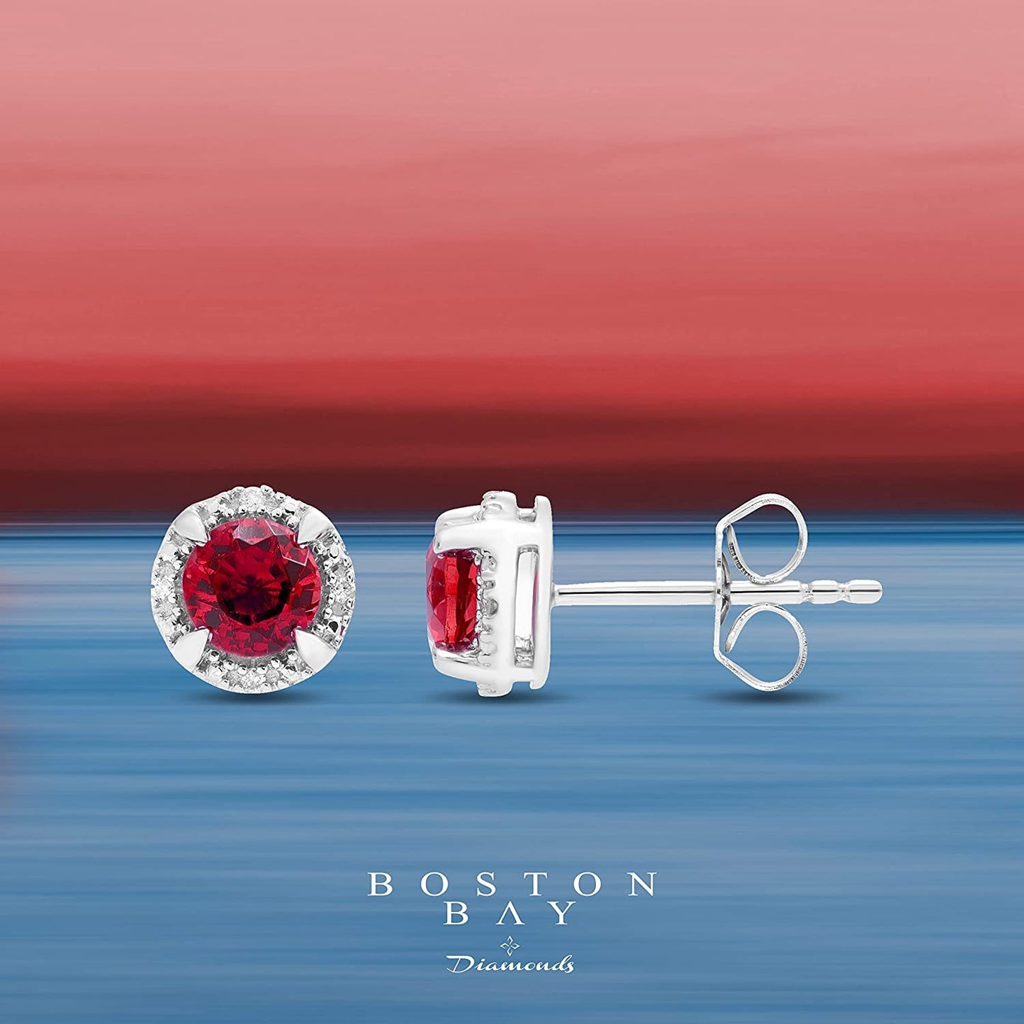 Sterling Silver Lab-Grown Ruby & Genuine Diamond Halo Earrings