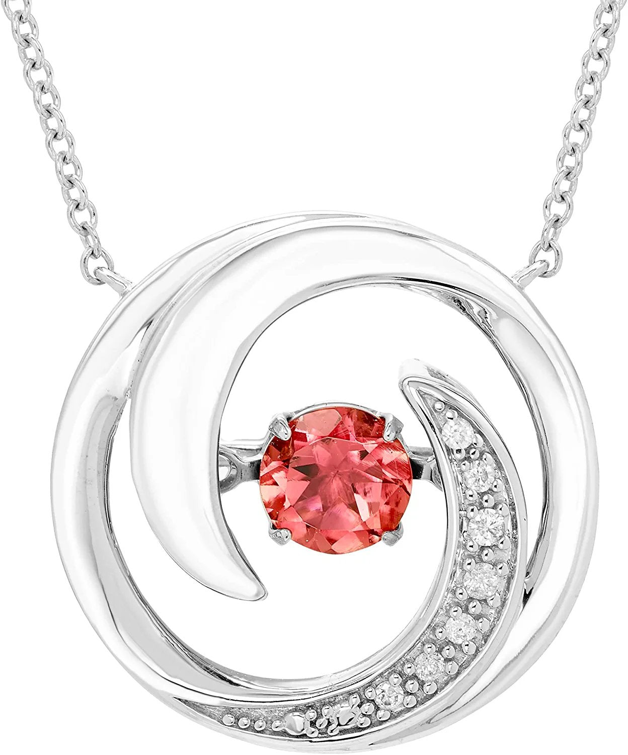 Genuine 4.5mm Pink Tourmaline Sterling Silver Dancing Gemstone & Genuine Diamond Circle 20" Necklace