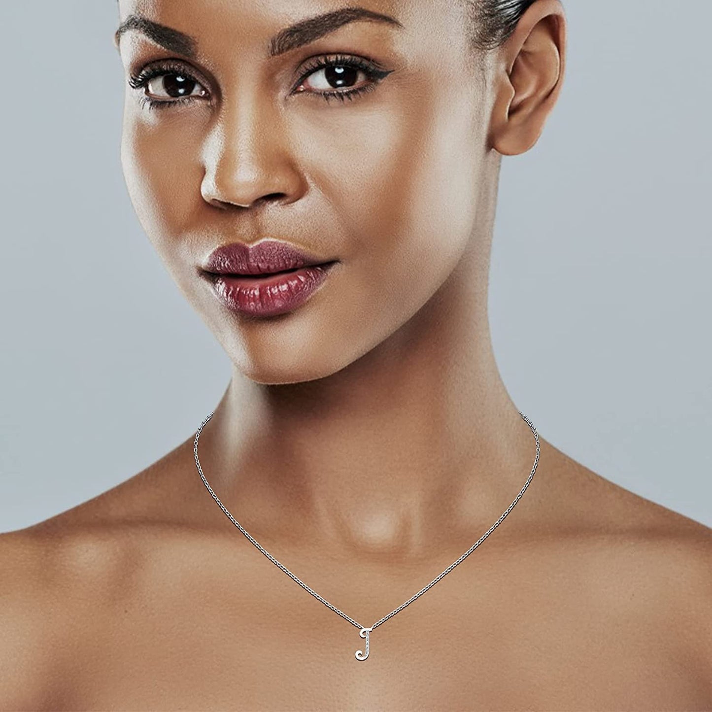 Diamond Initial Necklace, Adjustable 18”-20” in Sterling Silver - Choice of Letter
