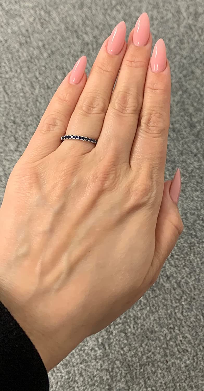 10K White Gold Genuine Blue Sapphire Birthstone Stacking Ring