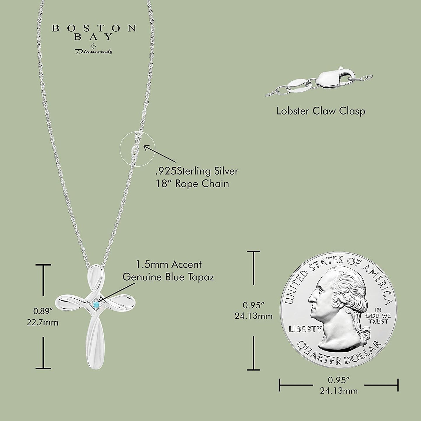Sterling Silver Blue Topaz Cross Pendant with chain