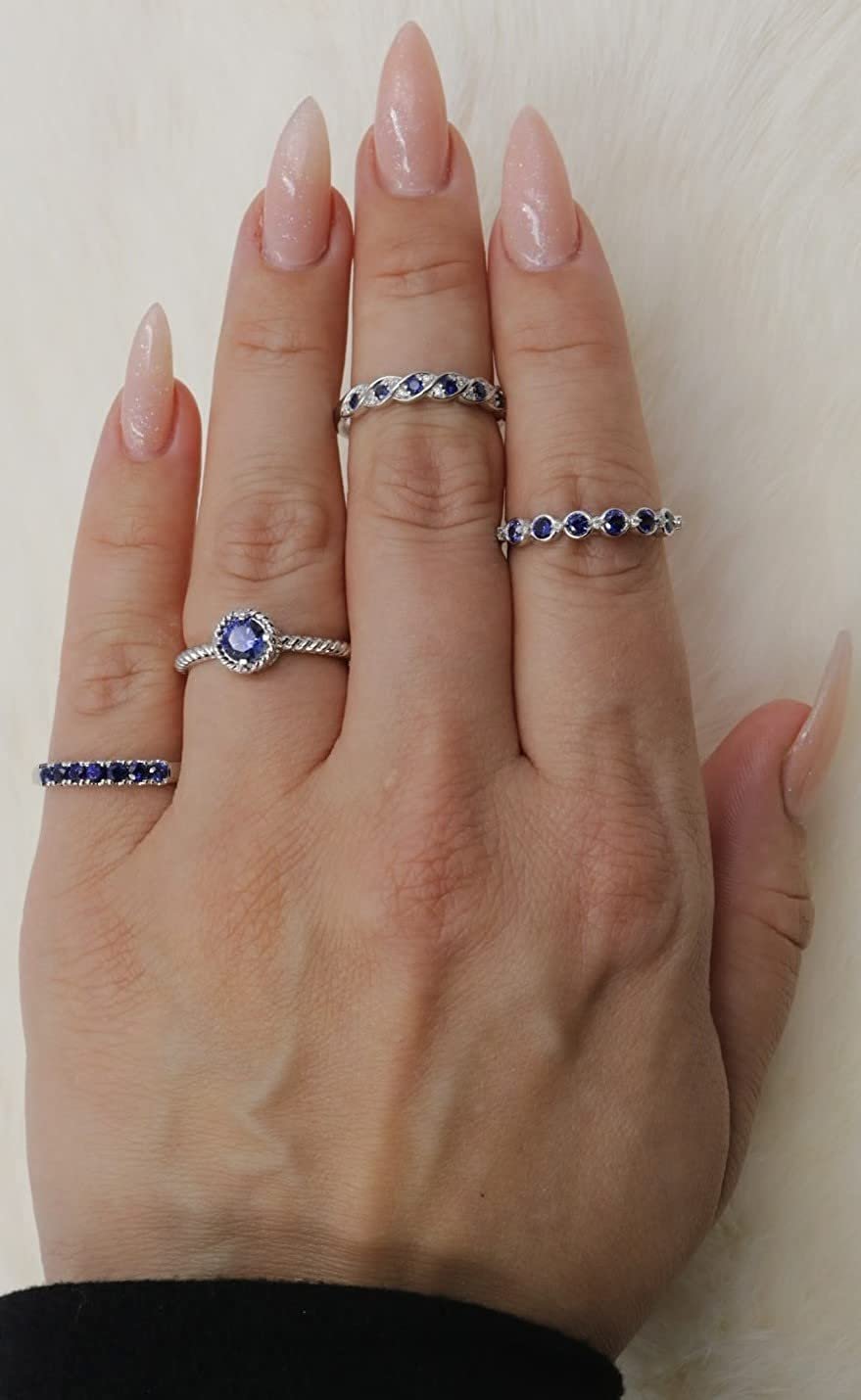 Sterling Silver Lab-Grown Blue Sapphire & Genuine Diamond Stacking Ring