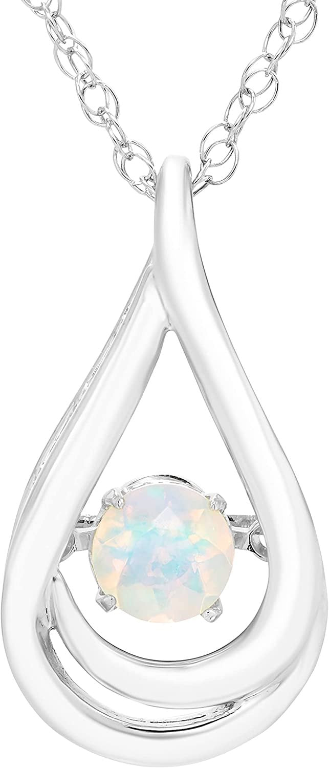 Genuine 4.5mm Opal Dancing Gemstone Teardrop Pendant in Sterling Silver