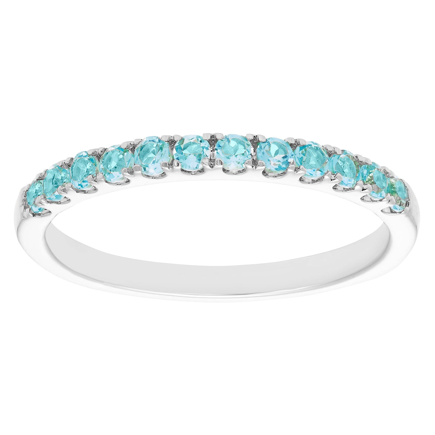 10K White Gold Genuine Blue Topaz Birthstone Stacking Ring