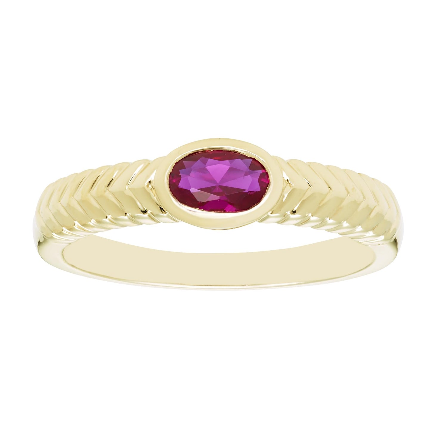 Oval Lab-Grown Ruby Ring in 14K Yellow Gold Plated Sterling Silver