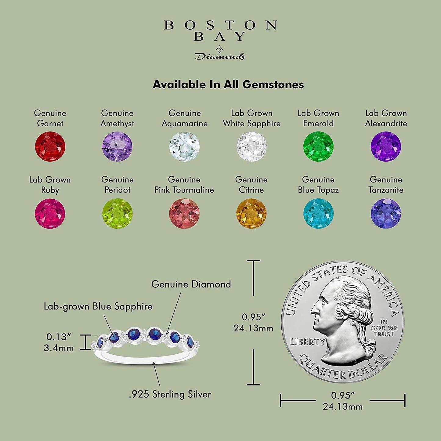 Sterling Silver Lab-Grown Blue Sapphire & Genuine Diamond Stacking Ring