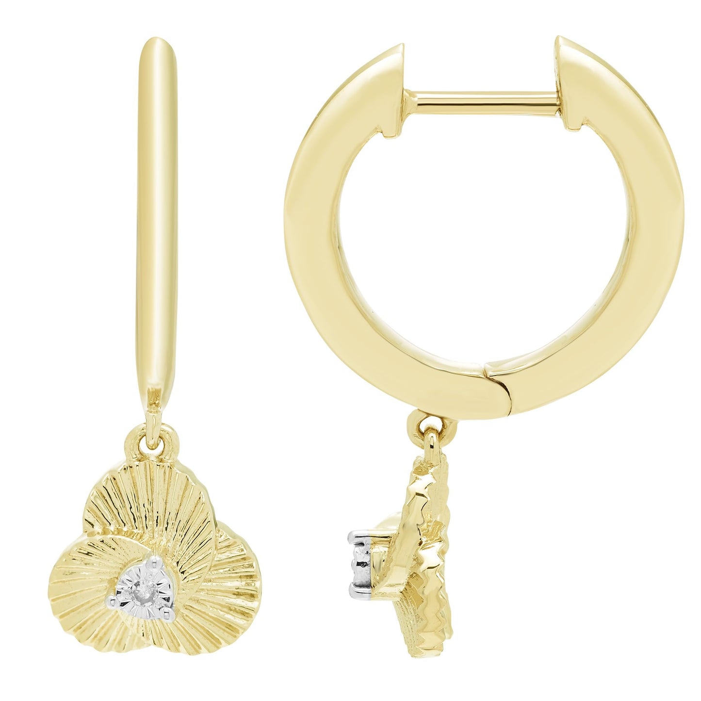 Diamond Floral Drop Earrings in 14K Yellow Gold Plated Sterling Silver