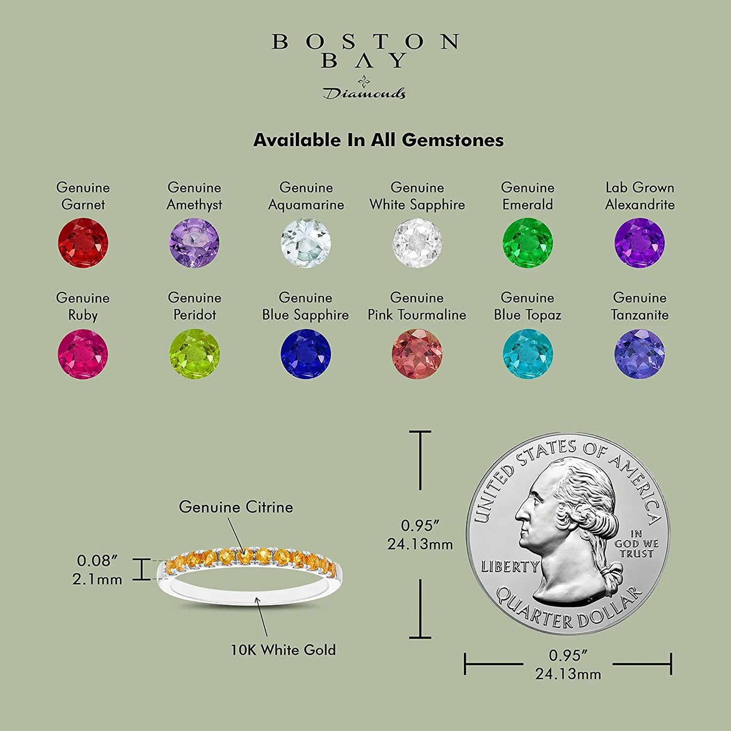 10K White Gold Genuine Citrine Birthstone Stacking Ring