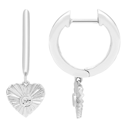 Diamond Heart Drop Earrings in Sterling Silver