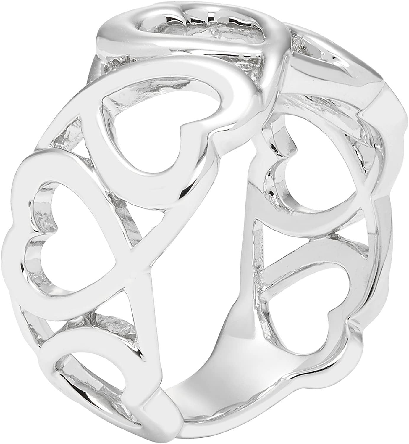 Sterling Silver Open Linked Heart- Wide Band Ring