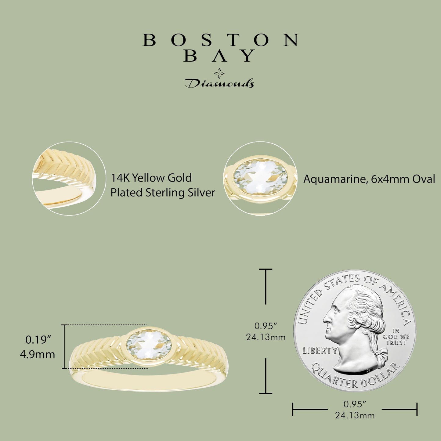 Oval Aquamarine Ring in 14K Yellow Gold Plated Sterling Silver